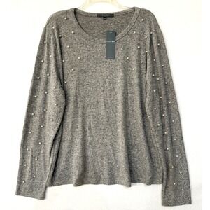 NWT Coin 1804 Size 2X Heather Grey Pearl Bead Soft Knit Stretch Sweater Top‎